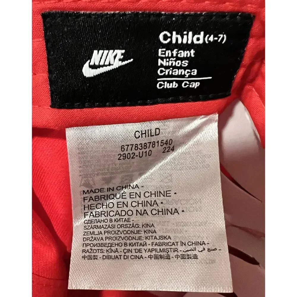 Nike Club Cap Classic Baseball Hat Child 4/7 Kids University Red Adjustable New